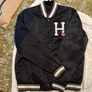 Classic Black Varsity Jacket with White Accents